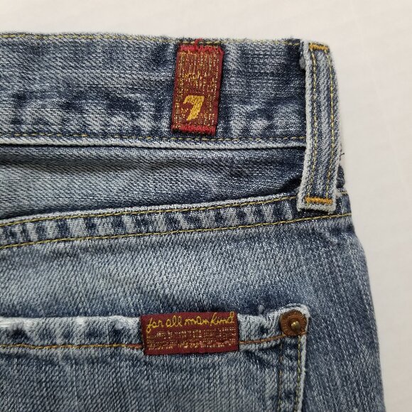 7FAM jeans 26 bootcut lightly distressed low rise 100% cotton denim whiskered - Picture 13 of 15